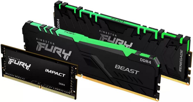 Les sodimms Impact (à gauche), aux côtés des variantes rgb de la série Beast et Renegade