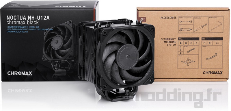 Noctua dévoile les versions chromax black du ventilateur NF-A12x25 et du ventirad NH-U12A