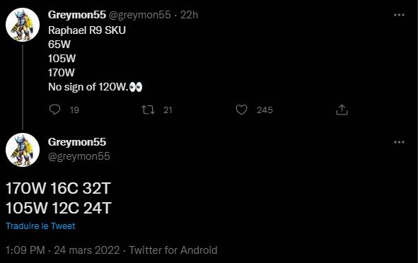 Informations sur Zen4 amd zen4 170W 16C 32T 105W 12C 24T_ _ Twitter