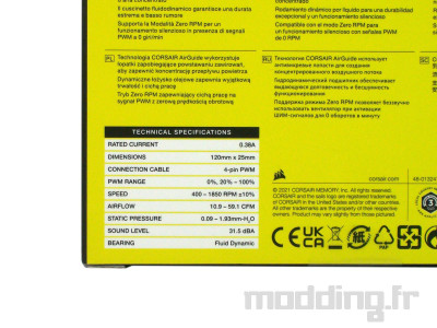 détail spécifications corsair 120mm