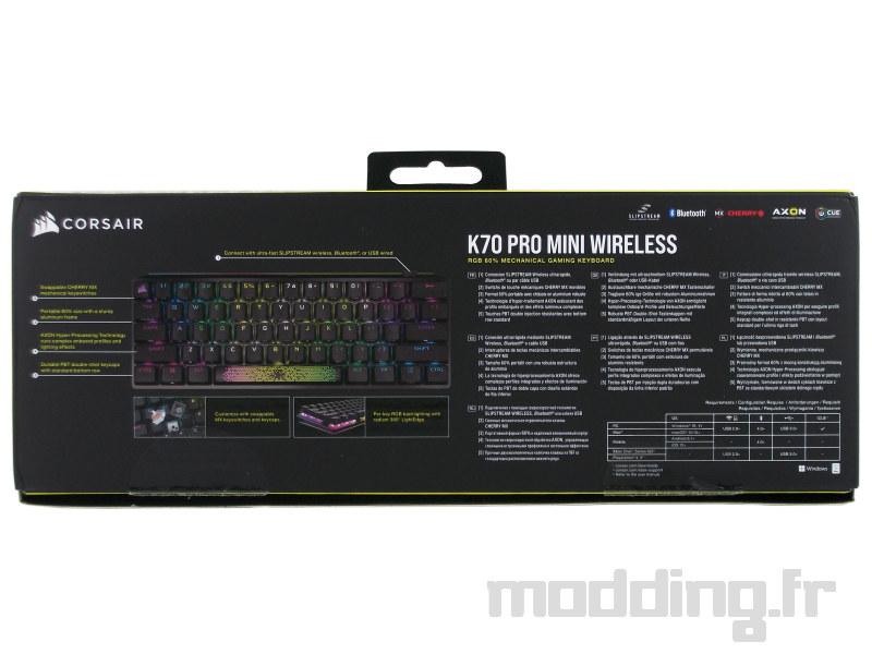 Corsair K70 Pro Mini Wireless boite arrière