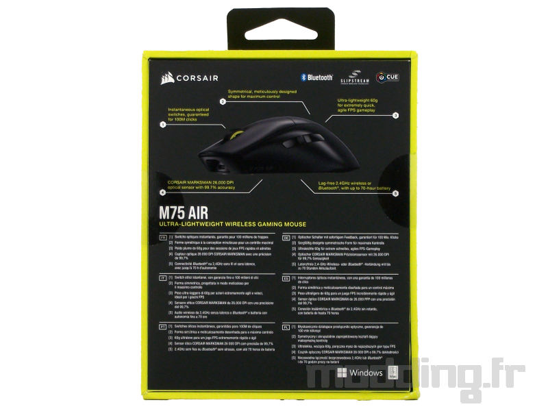 boite Corsair M75 AIR de dos boite Corsair M75 AIR de dos