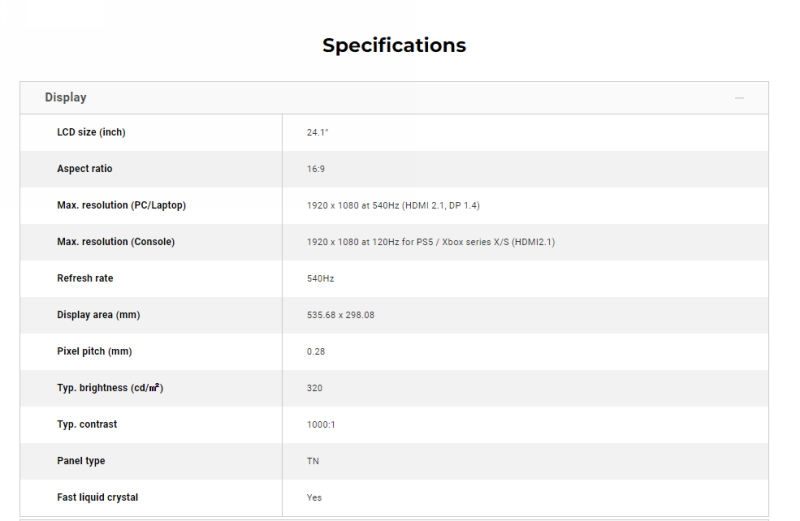 Zowie XL2586X spec Zowie XL2586X spec
